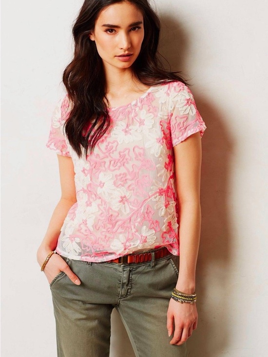 Meadow Rue Tops - Anthropologie Meadow Rue Women’s Pink Floral Lace Short-Sleeve Top